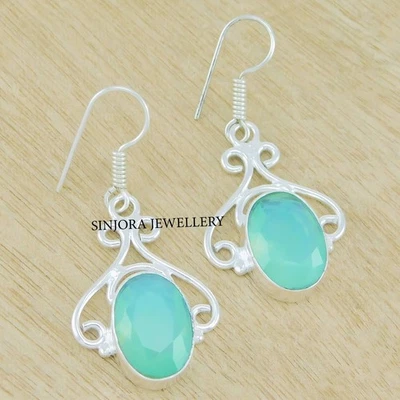 Orecchini pendenti/goccia fatti a mano in argento sterling 925 con pietra... - Immagine 1 di 4