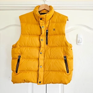 Chaleco calentador de cuerpo de plumas Hackett Puffer para hombre talla L amarillo mostaza - Imagen 1 de 6