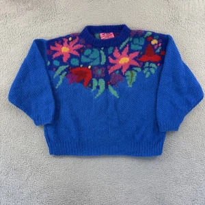 Vintage Floral Art Sweater Womens XL Oversize Mohair Wool Blend 90s Fuzzy Knit - Picture 1 of 10
