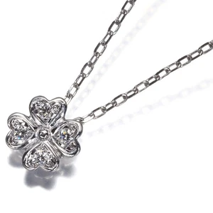 Auth MIKIMOTO Necklace Diamond 0.07ct Clover 18K 750 White Gold - Picture 1 of 4