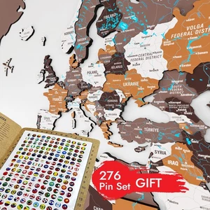 3D Wooden Map of the World Art for Wall / Flag Push Pins - Picture 1 of 65