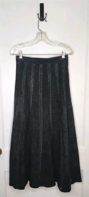 Mark Alan Sm Black Western Suede Leather Maxi Skirt Braided Crochet Goth Grunge - Image 1 of 4
