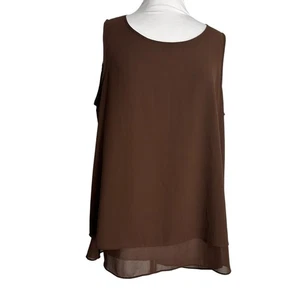 Brown Long Shell Tank Womens Size Large Lined Sleeveless Minimalist Chiffon - Picture 1 of 7