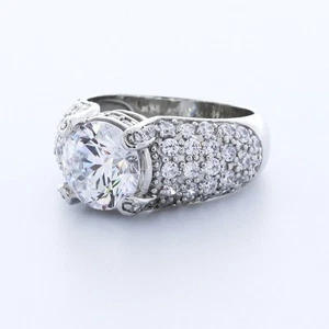 ANILLO DE ACENTO HALO PUNTA ORO BLANCO 14K CORTE REDONDO D/VVS2 DIAMANTE CREADO EN LABORATORIO 4,6 QUILATES - Imagen 1 de 3