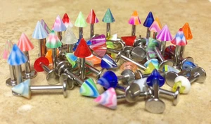 L#66 - 50pc UV Spike Labrets 14g 14 gauge gem monroes 316L Surgical Steel - Picture 1 of 1