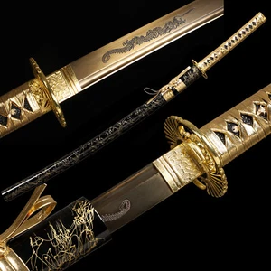 Golden Katana 1095 Steel Battle Ready Japanese Samurai Full Tang Dragon Sword - Picture 1 of 12