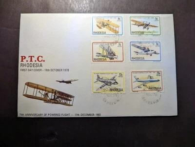 1978 Rhodesia Aviation First Day Cover FDC PTC 75th Anniversary Powered Flight - Image 1 of 2