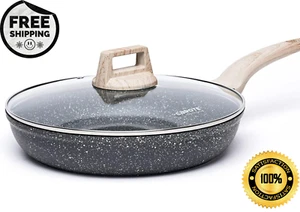 CAROTE Nonstick Frying Pan Skillet, 8" Non Stick Granite Fry Pan with Glass Lid, - Picture 1 of 24