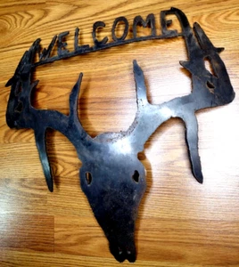 Rustic Metal Western Art Cowboy Ranch Welcome Deer Head 16" x 16" Curved Profile - Picture 1 of 6