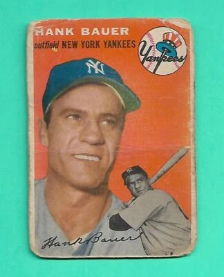 (1) HANK BAUER 1954 TOPPS # 130 NY YANKEES BASEBALL  CARD (W3579)   - Image 1 of 2