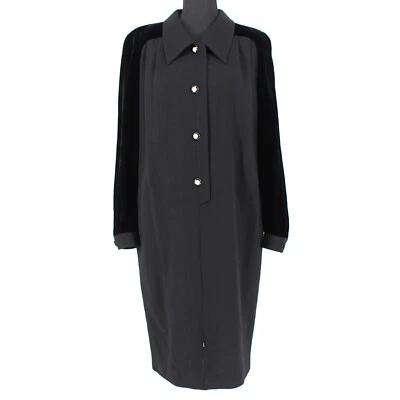 Vestido midi de terciopelo manga larga Valentino Miss V de colección años 90 negro lana 42 EE. UU. 8 Foto 1 de 4