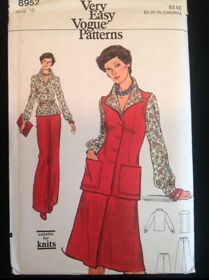 Pattern Vogue 8952, misses’ vest, skirt, pants, blouse sz 12 - Image 1 of 2