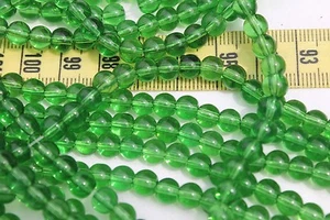 52 Beads Loose 6mm in diameter Trans Green Round Druk Glass Beads - Picture 1 of 1