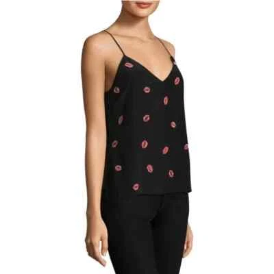 L'agence Women’s Black Lip Print Camisole V-Neck Spaghetti Strap Tank Top XS - Image 1 of 4