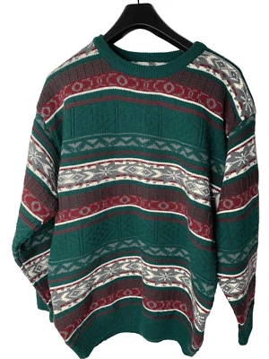 Vintage 90s Emerald club Fair Isle sweater pullover crew neck green size large - Image 1 of 4