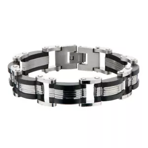 Inox Men'S Titanium Link Bracelet With Ip Black Edges Edgy Contemporary #Brt116 - Picture 1 of 3