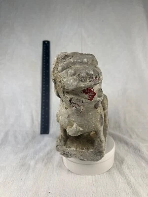 Antigua lengua roja china Foo León - Estatua erudita de perro foo chino muy antigua 8" Foto 1 de 4