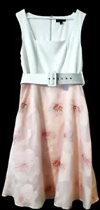 LUXE BY DOROTHY PERKINS/Ladies/Womens White & Rose Pink Belted Dress - Size 14 - Picture 1 of 8