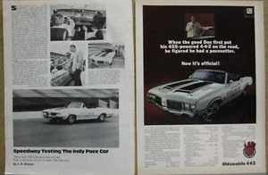 1972 Oldsmobile 442 PACE CAR Print Ad and 2-page news article - Picture 1 of 1