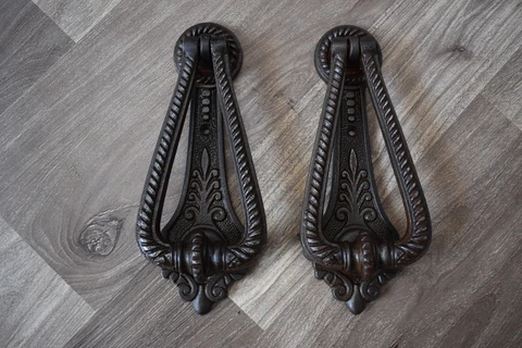Vintage Hand forged chest door KNOCKER ring Pull drop handle knob 2 pic Cover