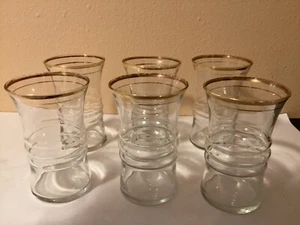 (6) MCM Anchor Hocking Clear with Gold Rim Water, Tumbler Glasses, 4.75” Tall - Picture 1 of 4