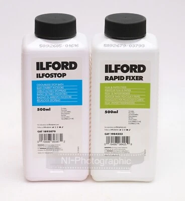 Ilford Ilfostop 500ml Liquid Stop Bath & Rapid Fixer 500mml Black & White Kit - Image 1 of 3
