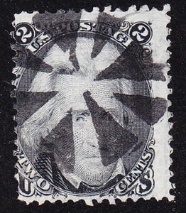 US Scott 87 old 2c Jackson "Black Jack" E grill U/F fancy cancel CV $190 - Picture 1 of 1