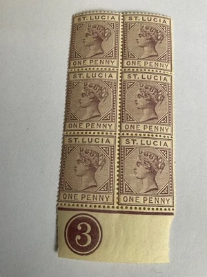 St Lucia 1891 1d dull mauve in superb plate block of 6.SG44.MNH - Image 1 of 2
