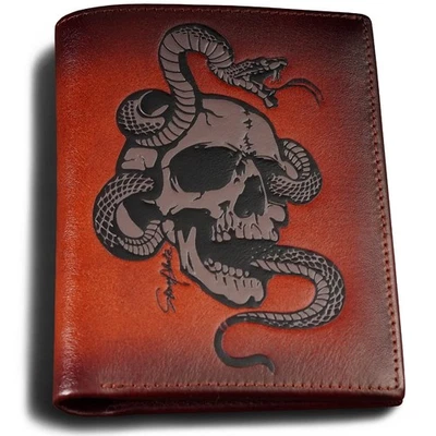 Geniales carteras para hombre plegables, calavera para hombre billetera de cuero vertical, bloqueo RFID,... Foto 1 de 4