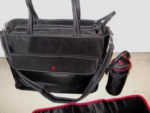 Kathy Van Zeeland XL Blk Travel Diaper Bag/Carry-On/ Handbag w/ Accessories~ VTG - Picture 1 of 6