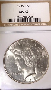 1935 Philadelphia Peace Silver Dollar $1 NGC MS 62 (005) - Picture 1 of 10