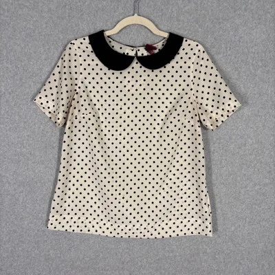 Merona Blouse Medium Cream Polka Dot Twee Royal Feminine Quirky Career VTG 50s - Image 1 of 4