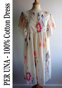 PER UNA Cotton Dress Size 10 to 12 Summer Casual Cream Pink Blue - Picture 1 of 20