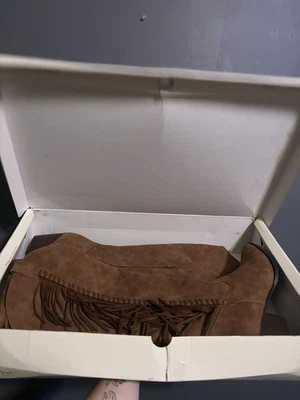 Botas novas em folha Catos altura do joelho marrom ocidental franja tamanho 11 - Imagem 1 de 4