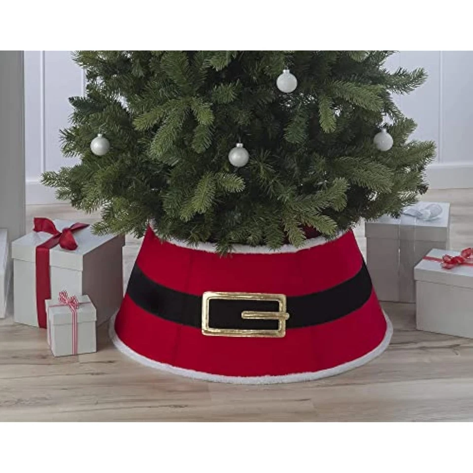 Collar de árbol de Navidad de terciopelo rojo New Traditions con cinturón negro de Papá Noel  Foto 1 de 1