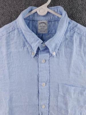 Brooks Brothers All Irish Linen Long Sleeve Large Regent Button-Down Blue Shirt - Image 1 of 4