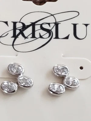 NUEVO Auténtico conjunto de aretes de circonita cúbica Crislu Trilogy en plata de ley de 1/2 pulgada Foto 1 de 4