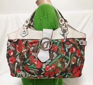 GUESS Y2K CHELSEA FLORAL PRINTS DENIM & SNAKESKIN FAUX LEATHER SHOULDER HANDBAG - Picture 1 of 17
