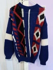 Vtg PIERRE CARDIN Mens XL Pullover Sweater Chunky Knit Leather Trim 80’s 90’s - Picture 1 of 8