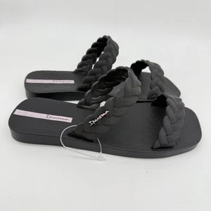 Ipanema Women's Fever Slides Double Braided Straps Size 6 Black Soft Rubber - Picture 1 of 4
