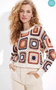 American Eagle Pullover Damen Medium Häkel Granny Square Strick Boho Retro Hippie - Bild 1 von 9