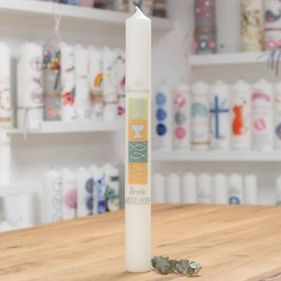 meinkerzenshop® Kommunionkerze BENTE wachsverziert für Mädchen und Jungen