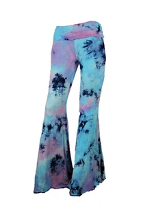 Sugar Rock Women Tie Dye Yoga Hippie Palazzo Pants Fold-Over Waist Bell Bottom - Picture 1 of 3