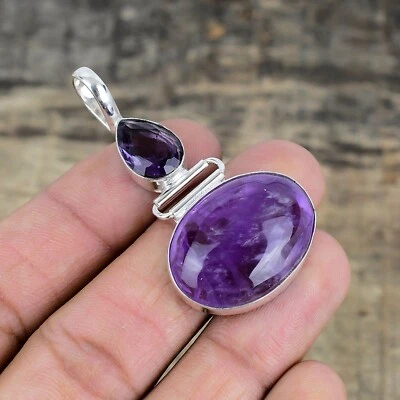 Ametista Gemma Artigianale 925 Argento Sterling Ciondolo Gioielli Per Nuovo Anno - Immagine 1 di 4