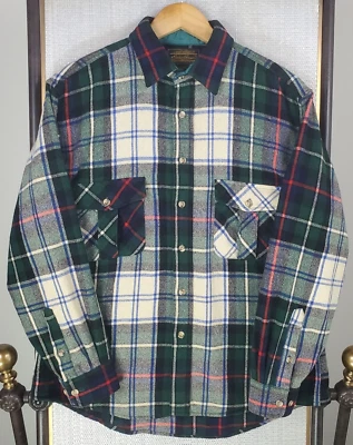 VTG EDDIE BAUER Mens Size Medium 100% Wool Board Shirt Tartan Plaid Button Up - Image 1 of 4