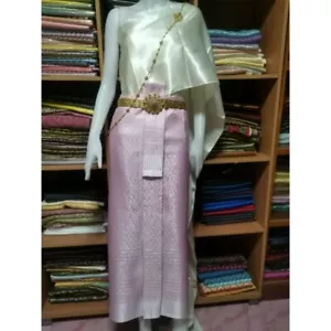 Abito da sposa tradizionale tailandese gonna di stoffa top colore rosa asiatico non include gioielli - Foto 1 di 1