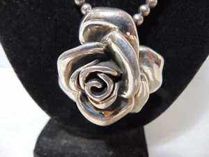 Vintage Signed N TH Sterling Silver Rose Large Puffy w/ 18" Necklace - Picture 1 of 13