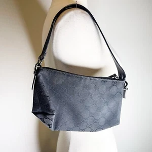 Mini bolso hobo vintage Gucci negro con monograma GG correa de cuero cartera pequeña - Imagen 1 de 24