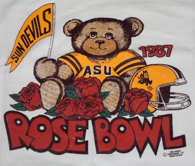 ASU T-Shirt VTG Arizona State Size XS/S 80s Teddy Bear Rose Bowl Shirt c.1987 - Image 1 of 4