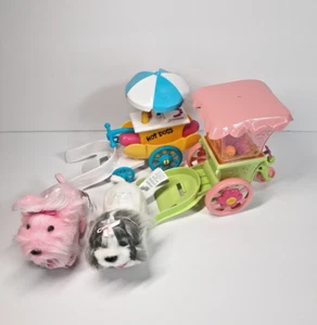 Lot of 2 Zhu Zhu Pet Puppies with Flower Cart and Hot-Dog Cart Tested Racing Fun - Picture 1 of 16